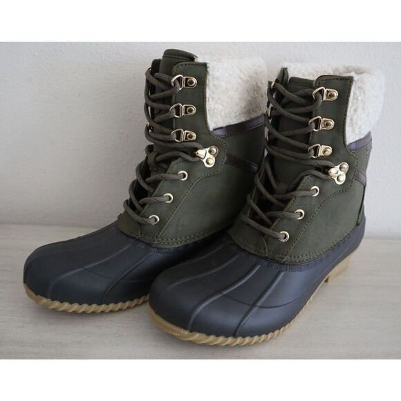 Tommy Hilfiger Women Sz 11M Green Rainah Faux-Shearling Trim WR Duck Boots - Picture 1 of 11